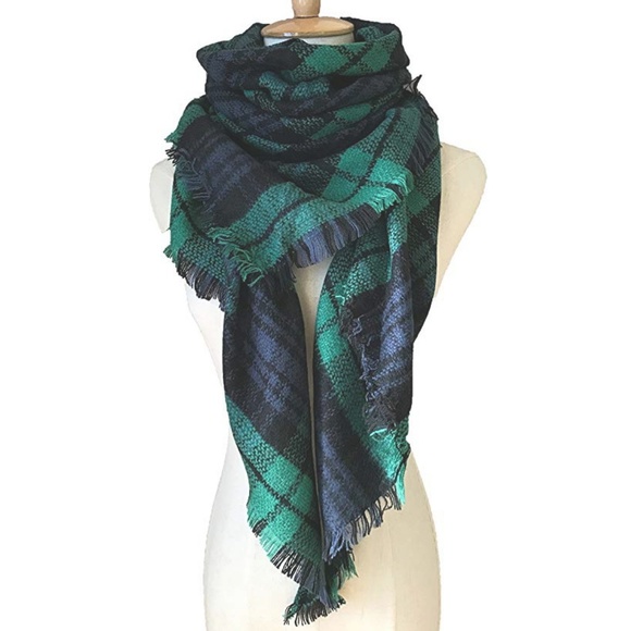 C.C. Boutique Accessories - Fall Color Navy Tartan Blanket Scarf Wrap Shawl